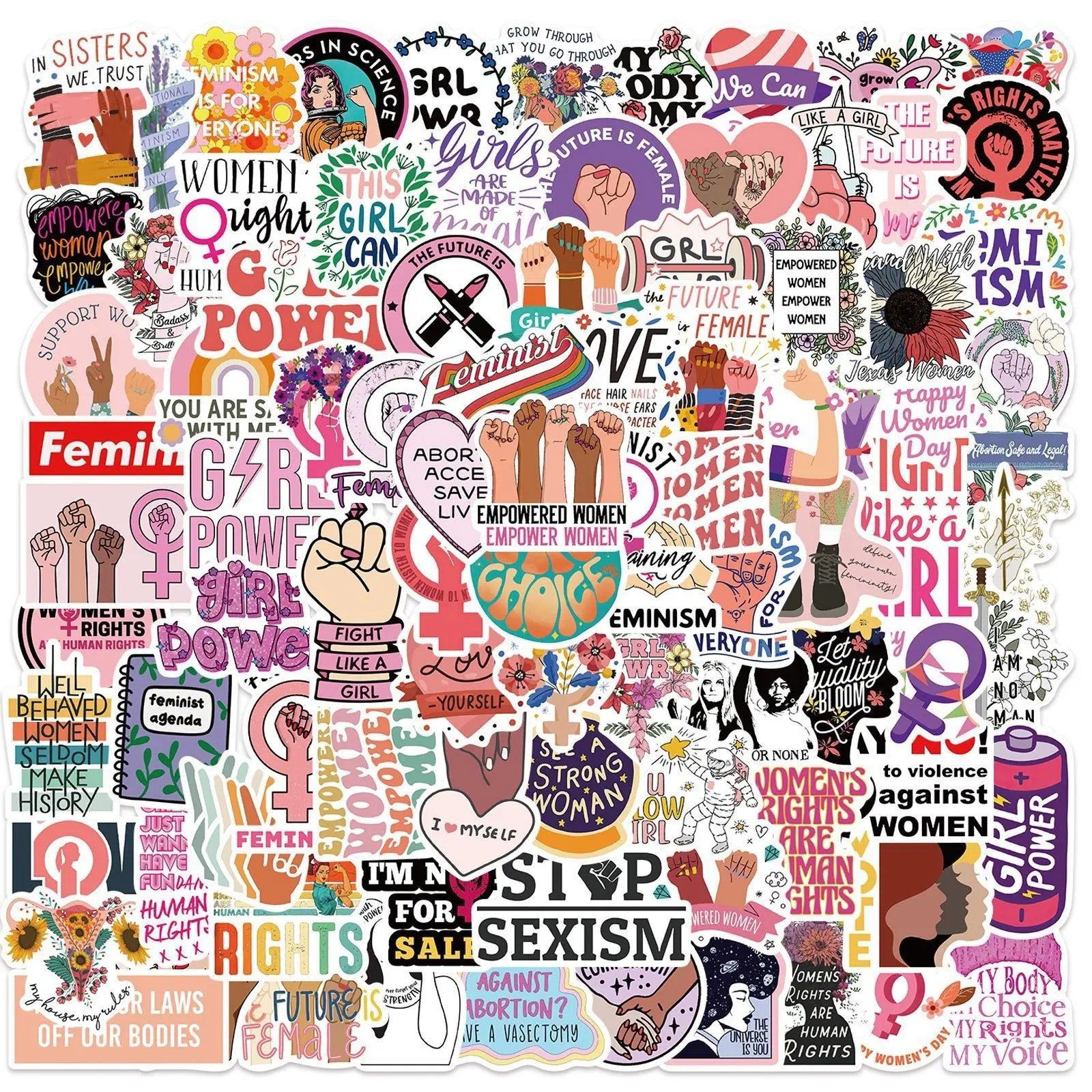Inspirational Feminism Series Graffiti Sticker, Sticker Decals, Decal Set, Sticker For Cars, Car Stickers, Decals For Vehicles, 100pcs Waterproof Sticker Pack for Wall Water Bottle Skateboard Helmet Car Bike Luggage Laptop