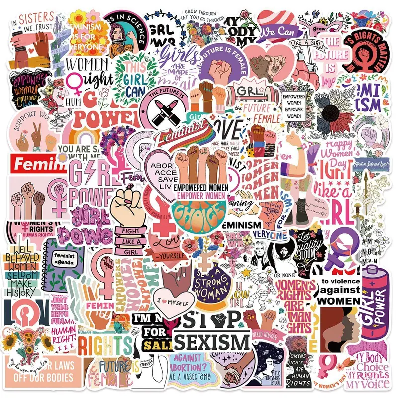 Inspirational Feminism Series Graffiti Sticker, Sticker Decals, Decal Set, Sticker For Cars, Car Stickers, Decals For Vehicles, 100pcs Waterproof Sticker Pack for Wall Water Bottle Skateboard Helmet Car Bike Luggage Laptop