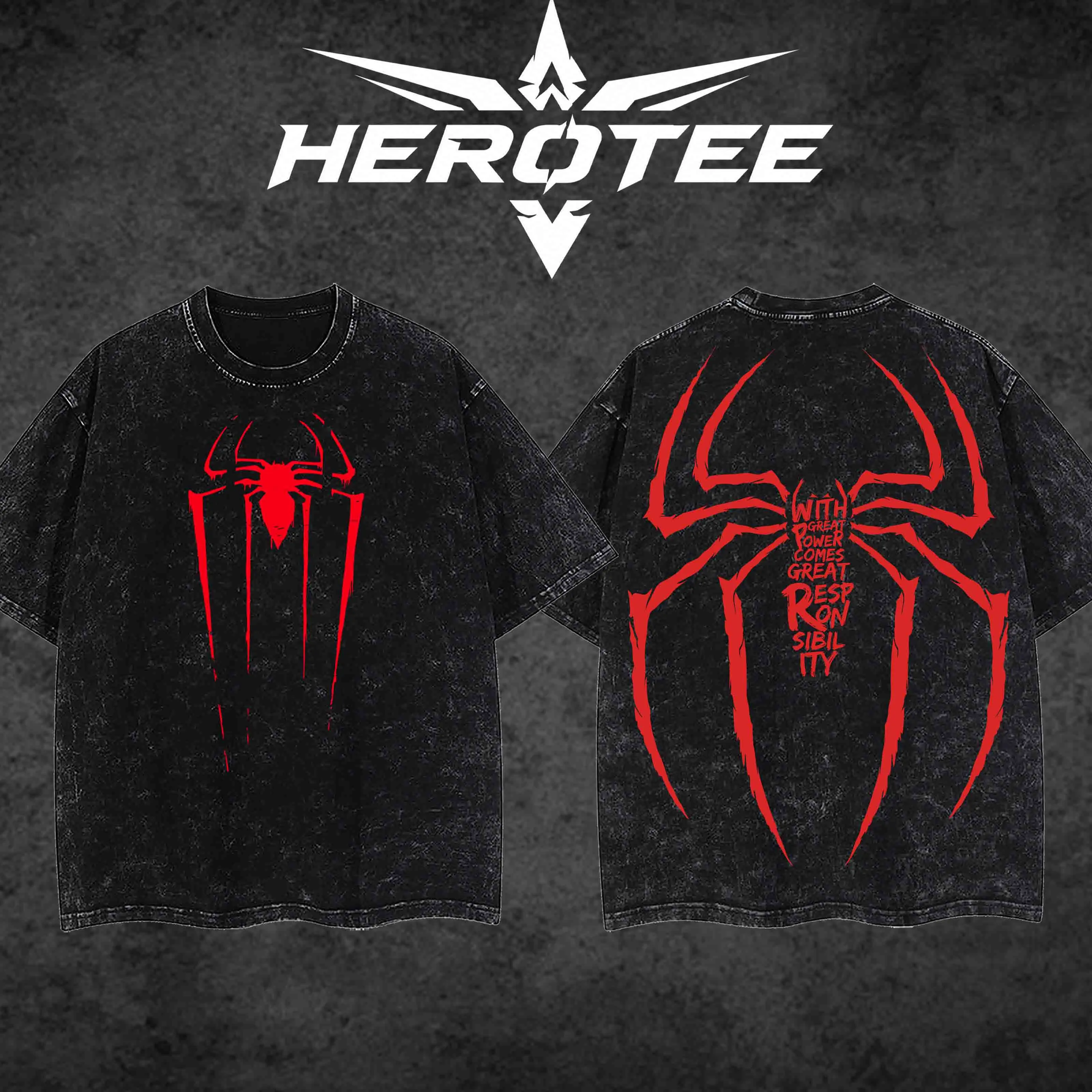 [ Hero Tee ] Spidey Tattoo Tee, Vintage Washed Heavyweight Gym Shirt, Oversized Dark Aesthetic Streetwear, Grunge Distressed , Edgy Workout Pump Fit, Cyberpunk Gymwear, Y2K Retro Heavy Limited, Urban Menswear To, Oversize 5Xl