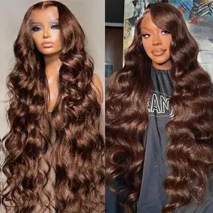 MYLOCKME Hair Body Wave 28 30 Inch Chocolate Brown Lace Front Wig Human Hair 180 Density 13x6 13x4 Hd Body Wave Lace Front Wigs Pre Plucked Colored Frontal Wig
