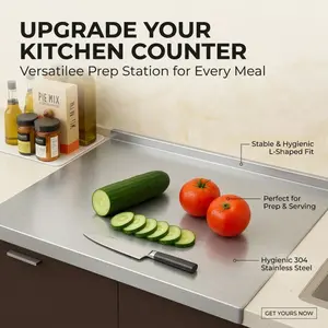 Stainless Steel Countertop Prep Board, L-Shaped Fit Cutting Mat, Hygienic 304 Stainless Steel Surface for Dough Kneading and Food Prep, Keeps Kitchen Counters Clean and Organized