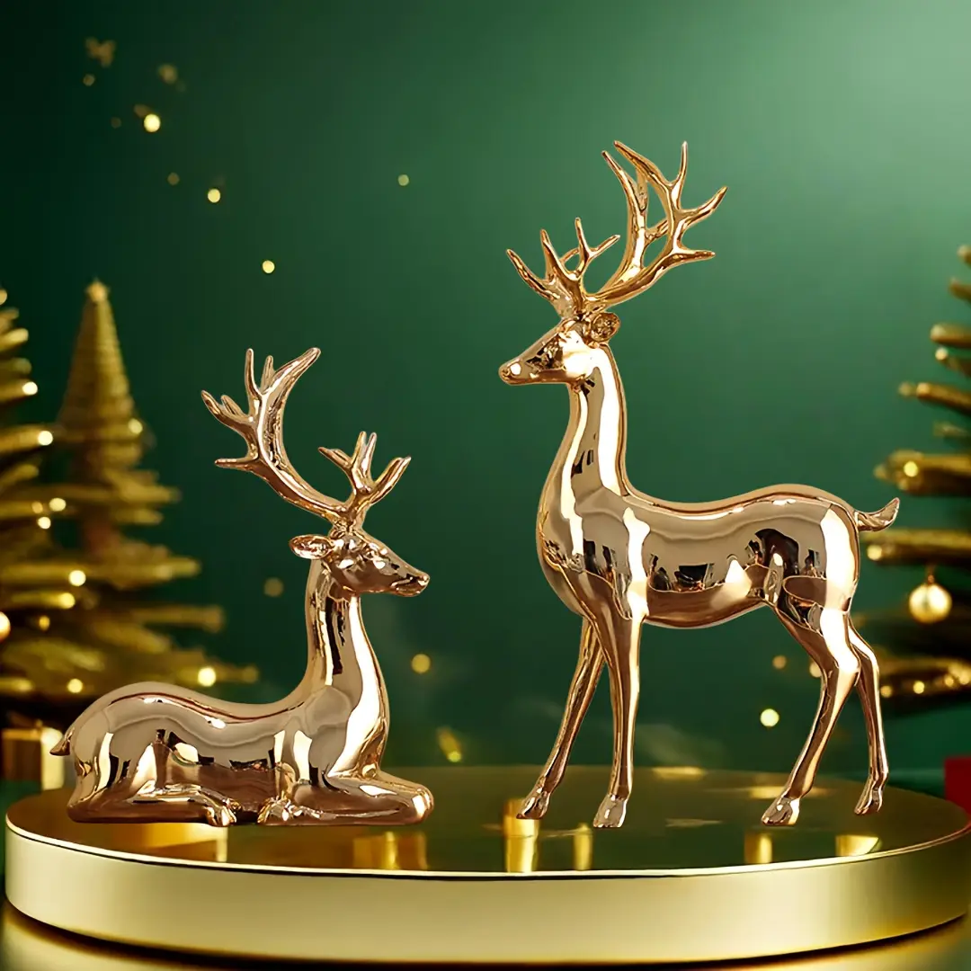 Christmas Large Solid Deer Electroplated Champagne Holiday Home Office Desktop Craft Gift Decorative Ornament