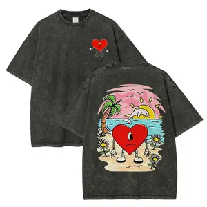 Unisex Bunny Vintage Fashion T-Shirt Harajuku Stvle Latin Music Theme Short Sleeve Cotton Comfortable Fit ldea  for Music Fans