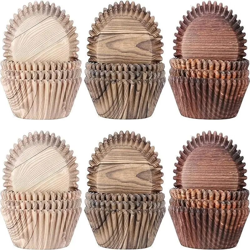 300pcs Cupcake Liners Cupcake Wrappers Woodland Animal Cupcake Cups Paper Muffin Baking Liners Holders For Bridal Showers Wedding Holiday Birthday Party Decorations (Woodgrain)