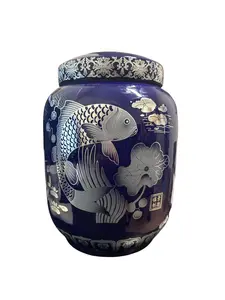 Yemaya/ Olokun ceramic potiche 14”x 7”