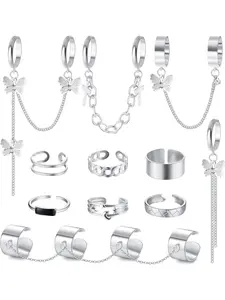 11PCS Chain Finger Rings Set for Women Men Vintage Goth Open Rings with Chains Cross Punk Knuckle Adjustable Stackable Rings