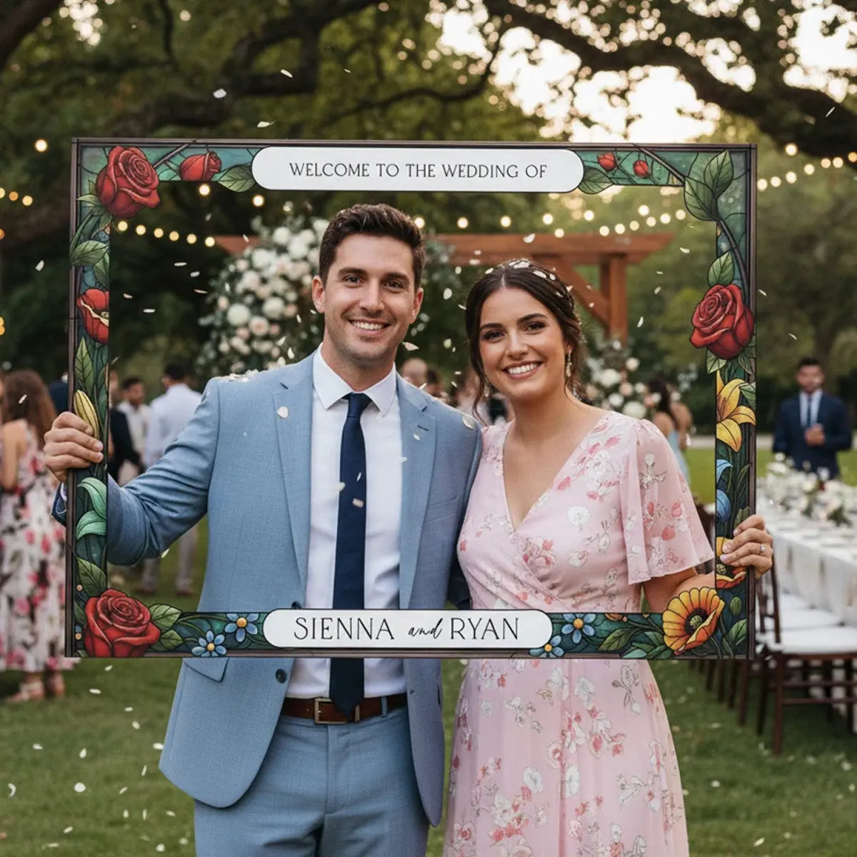 Personalized Floral Wedding Photo Booth Frame, Red Rose Theme Photobooth Frame