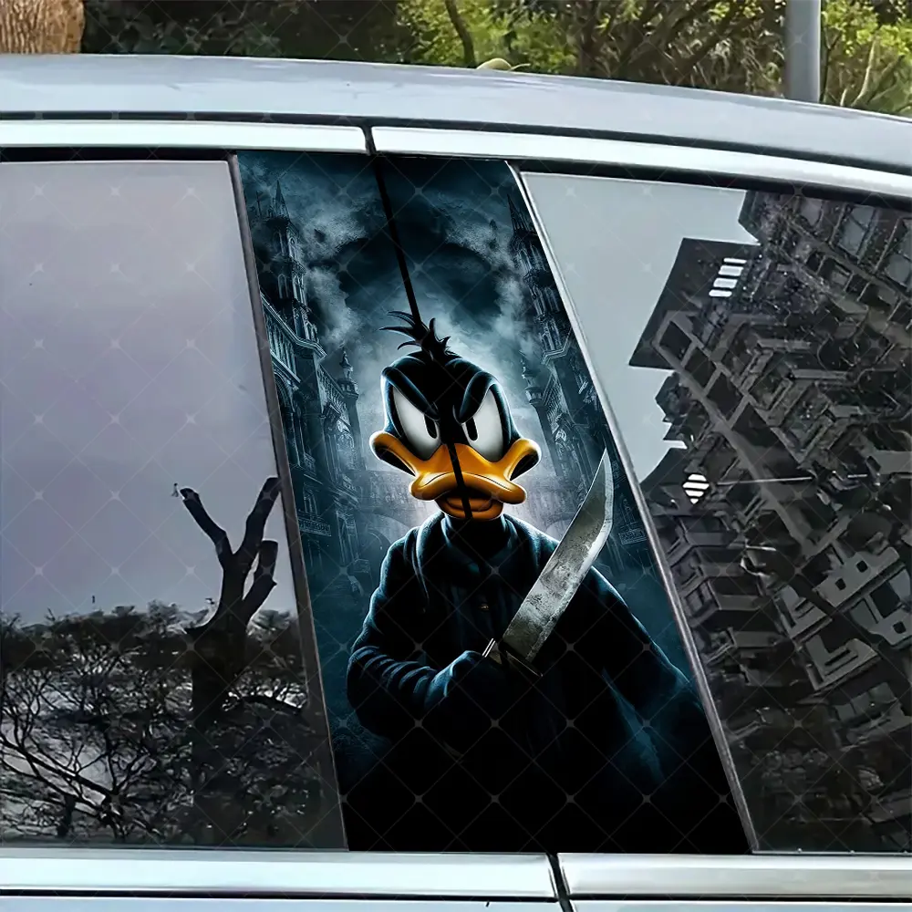 2pc Terror Duck Vinyl Sticker, Car B Pillar Protection Decal, Easy Peel & Stick, Sunproof Waterproof Scratch Resistant, Fits All Cars, Vehicle Exterior Decoration, Car Decals, Car Stickers, Adhesive Decals