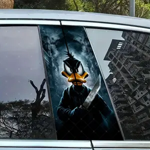 2pc Terror Duck Vinyl Sticker, Car B Pillar Protection Decal, Easy Peel & Stick, Sunproof Waterproof Scratch Resistant, Fits All Cars, Vehicle Exterior Decoration, Car Decals