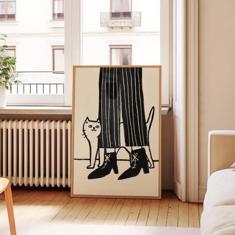 [Sale off up to 50%] [Free ship] [No Frame] Black and White Cat Poster, Minimalist Cat Wall Art, Cute Cat Print for Cat Lovers