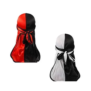 Two Tone Men Silky Durag Hip-hop Rapper Doo Rag 45 Inch Long Tail 360 Waves Du Headwraps(2/3 Packed)