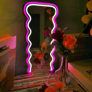 CTTNLS Wavy Mirror Neon Sign Light, USB Powered Wall Mounted Irregular Decorative Mirror Neon Light, Decorative Light for Room and Office, Home Decor Light