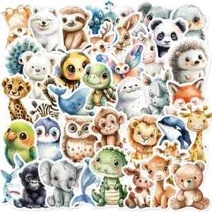 50pcs Cartoon Watercolor Animal Graffiti Series Stickers, Sticker Decals, Suitable for Faith Based Designs Such As Scrapbooks, Diaries, Laptops, Water Bottles, Cars, Etc., As Gifts with Positive Information