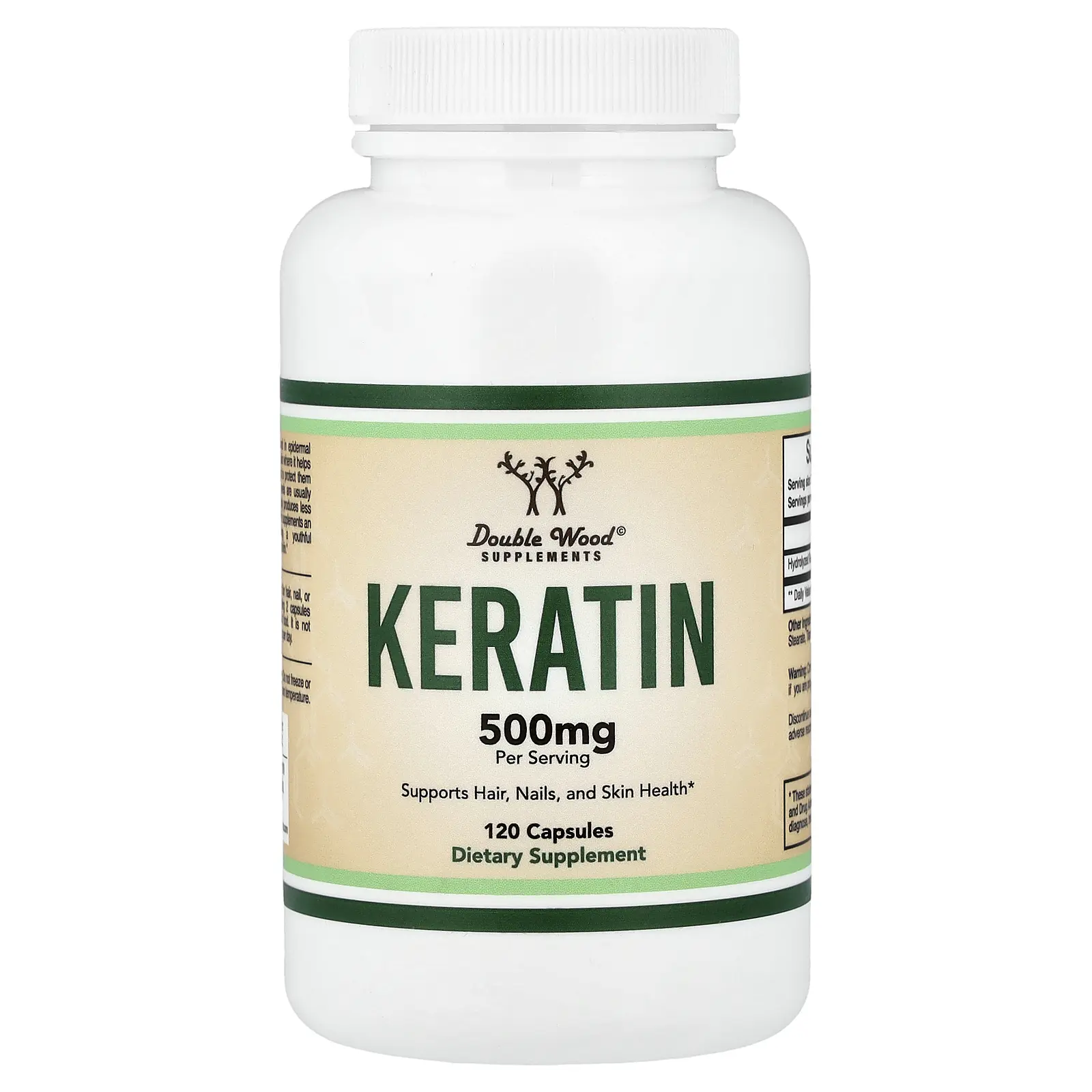 Double Wood Supplements Keratin, 120 Capsules (250 mg per Capsule)