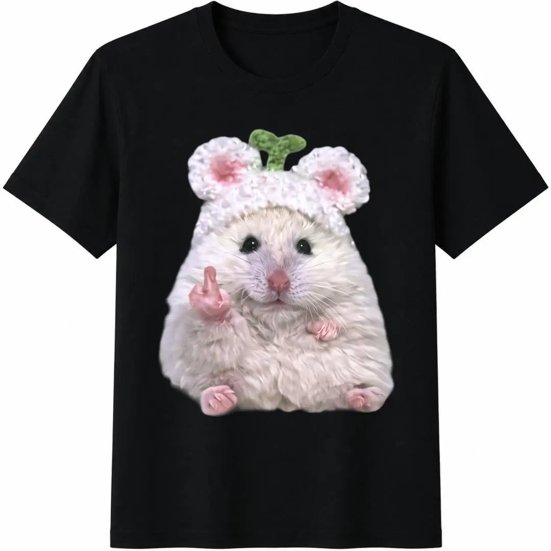 Funny Hamster Middle Finger T-Shirt, Cute But Savage Meme Tee, Kawaii Hamster Shirt, Dark Humor Cute Animal Tee, Viral Meme Gift Breathable Casual