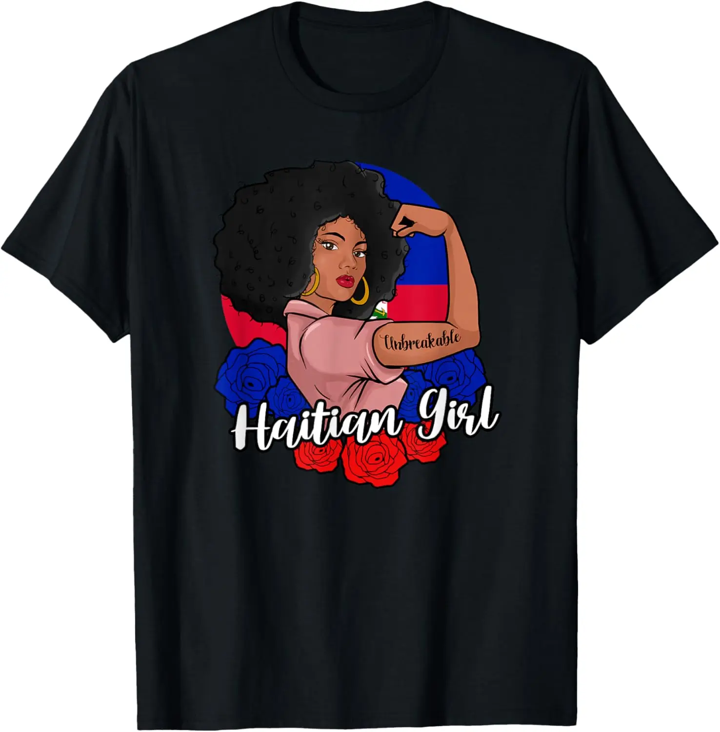 Women's 100% Cotton Short-Sleeve Round Neck T-Shirt - Haiti Haitian Flag Day Proud Ayiti Unbreakable Vintage Plain Casual Top, Women's Clothes Clothing for Cultural Pride Enthusiasts