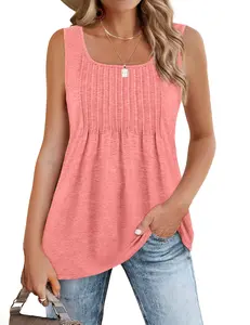 ZEAGOO back to school Women's Summer Tank Tops 2025 Pleated Square Neck Loose Fit Casual Flowy Tunic Sleeveless Shirts