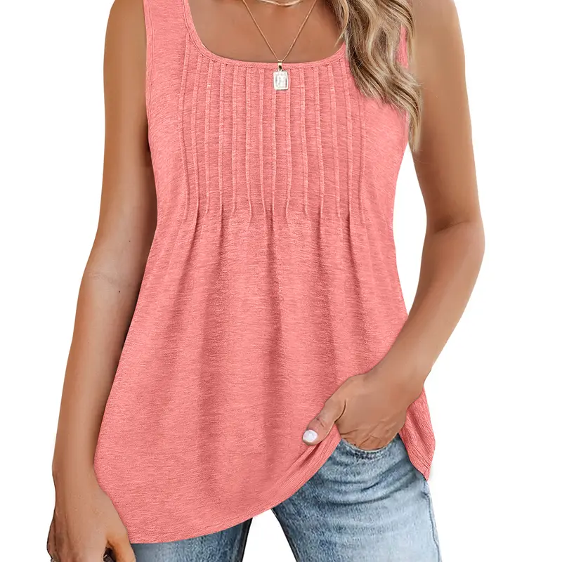 ZEAGOO back to school Women's Summer Tank Tops 2025 Pleated Square Neck Loose Fit Casual Flowy Tunic Sleeveless Shirts