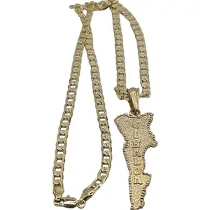 Mapa de Sinaloa, México 24-Inch Gold-Plated Necklace with Chain and Gold-Plated Map Pendant