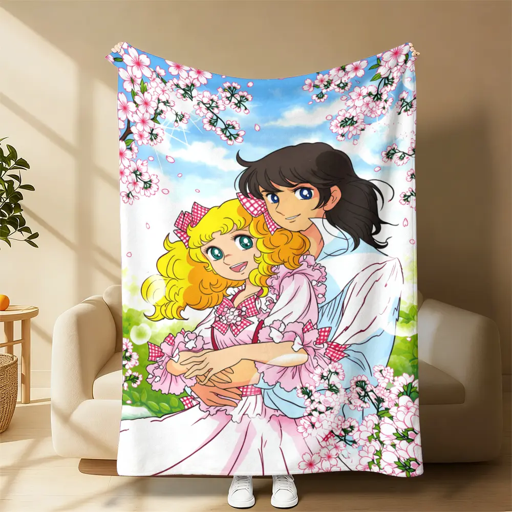 Cozy Style Anime-Inspired Character Graphic Candy Girl Cartoon Soft Plush Flannel Throw Blanket - Versatile Bedding for Living Room, Sofa - All-Season Gift for Fans, Anime-Inspired Design Blankets
