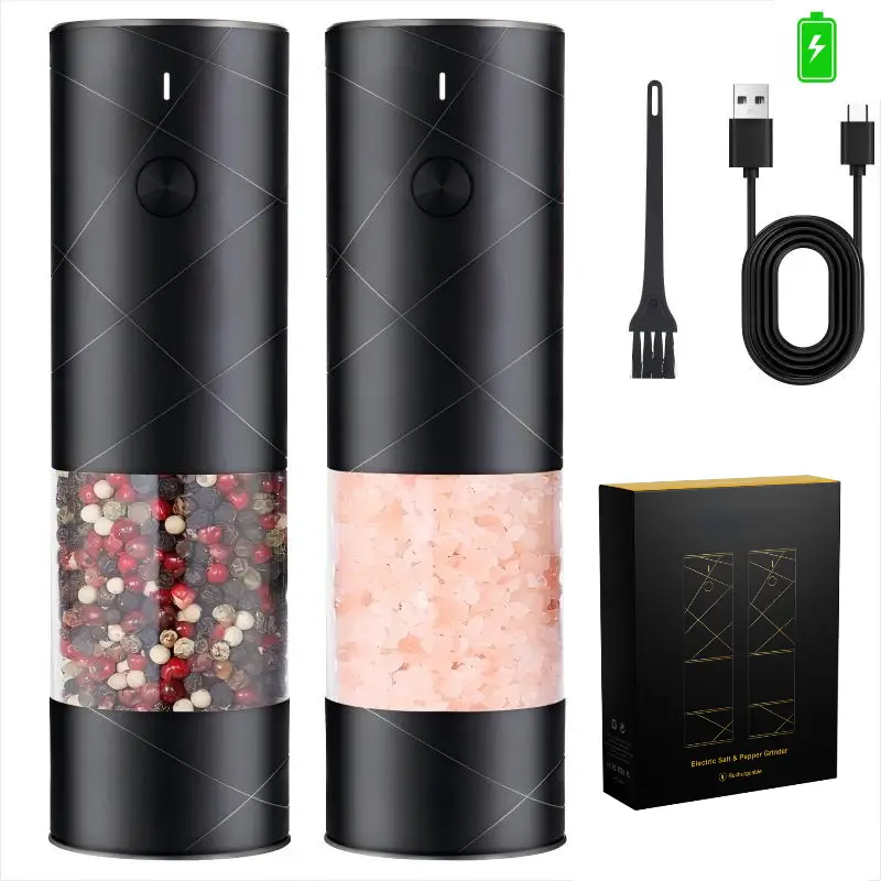 Rechargeable Electric Pepper and Salt Grinder Set, Portable Handheld Spices Grinder for Kitchen,LED warm light,Adjustable Coarseness,Kitchen, Restaura