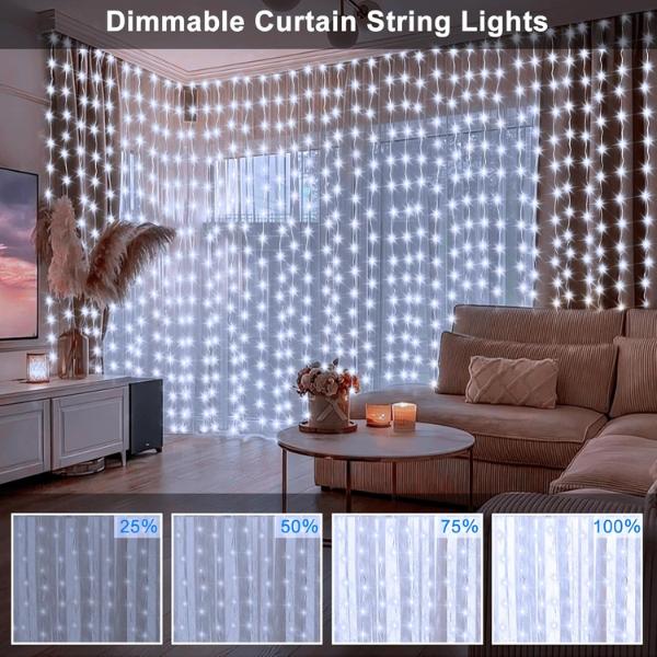 300 LED Curtain Lights, 9.8Ft x 9.8Ft USB Plug in Christmas Fairy Curtain Lights with Remote, Hanging String Light for Bedroom Backdrop Window Wall Wedding Decor, Cool white