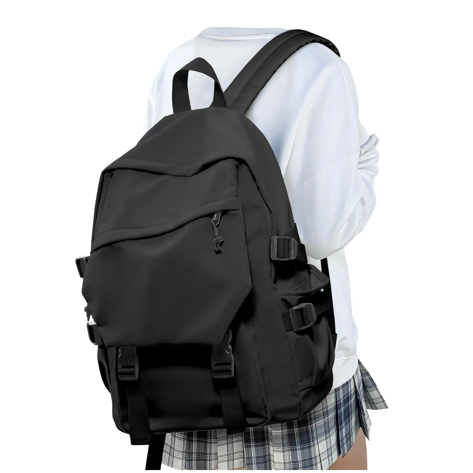 Black Travel Laptop Backpack For Women Small Computer Work Men Lightweight College Teacher Backpacks Causal Daypack