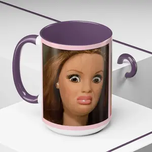 [SALE UP TO 50%] Doll Face Coffee Mug (11, 15oz), Disgusted Barbie Meme, Sarcastic Reaction Gift, Weird Humor Tea Cup, Unhinged Meme Mug