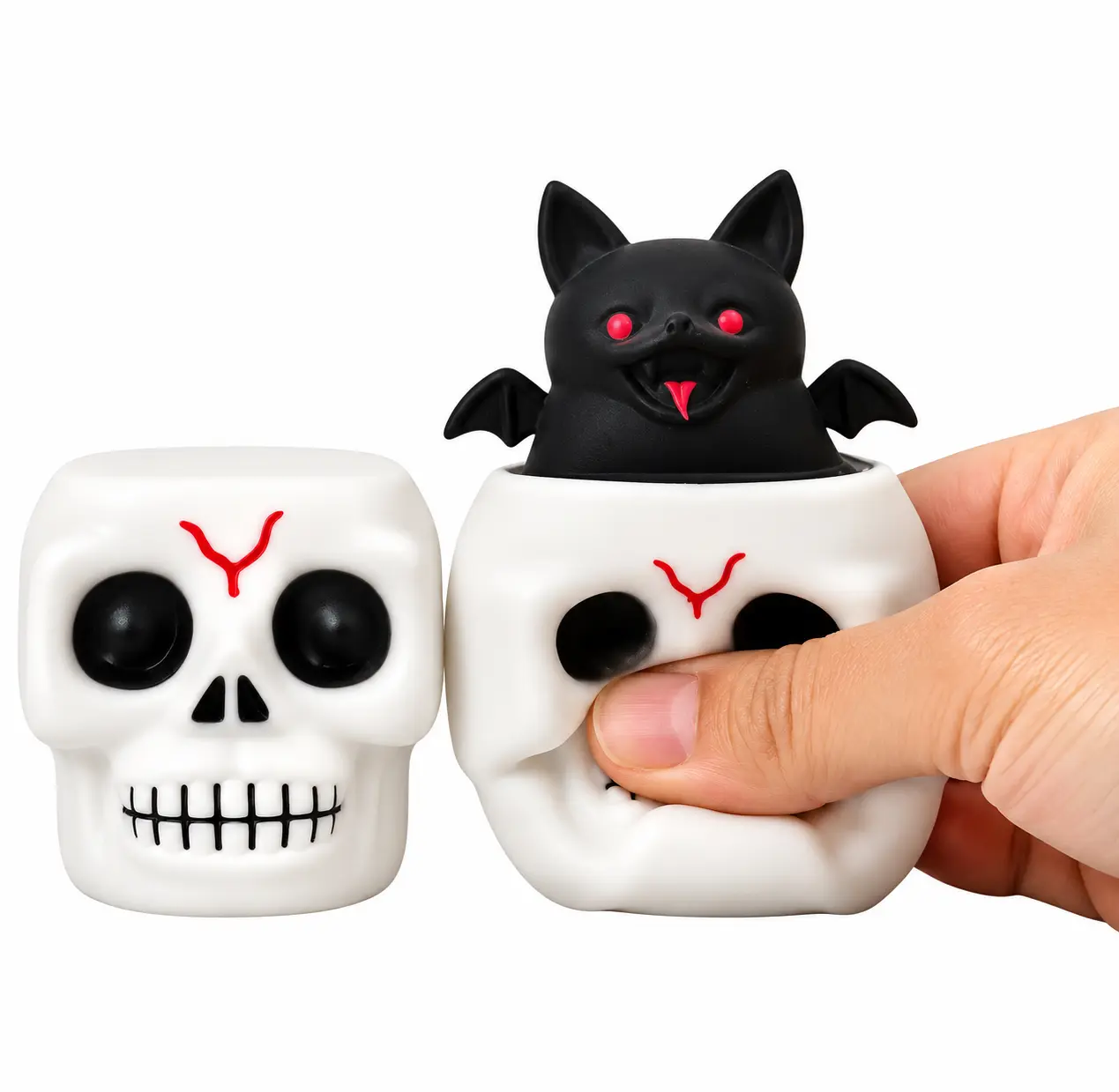 Halloween Skull Popper Squishy Toy with Surprise Bat