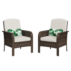 GAOMON 2-Piece Outdoor Patio Set, All-Weather Wicker Chairs with High Back & Cushions for Deck, Porch, Garden, Brown Rattan with Beige Cushion