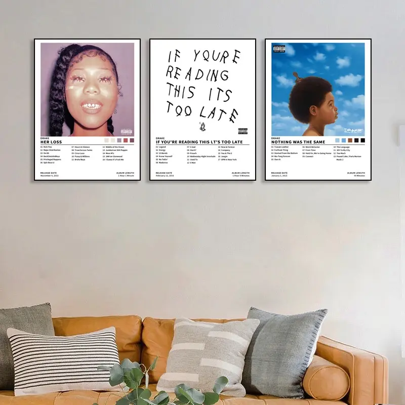 3-piece set featuring Drake's music album cover, poster, Art Prints, Print Design, hip-hop/rap style, R&B style, featuring Her Loss/Nothing Was the Same. Ideal gift for the bedroom, Living Room Decorations; fall decor; Unframed Cool Creative Wall Art