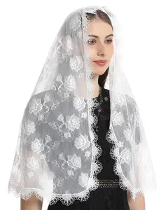 Mantveil Spanish Lace Mantilla Chapel Veils: Long D Shaped Floral Catholic Church Veil Latin Mass Head Coverings for Women