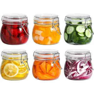 Comsaf Airtight Glass Canister Set of 6 with Lids 17Oz Food Storage Jar round - Storage Container with Clear Preserving Seal Wire Clip Fastening for Kitchen Canning Cereal,Pasta,Sugar,Beans,Spice ComSaf