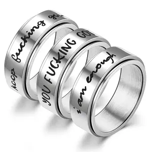 Y2k silver decompression rotating Keep fucking going... inspirational ring hip hop men and women can give gifts suitable for parties