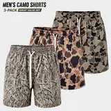 Men’s 5-Inch Inseam Quick-Dry Camo Sports Shorts - Soft, Breathable, Lightweight Hunt Gear for Duck Hunting, Hiking, Gym with 1-Pack or 3-Pack Options