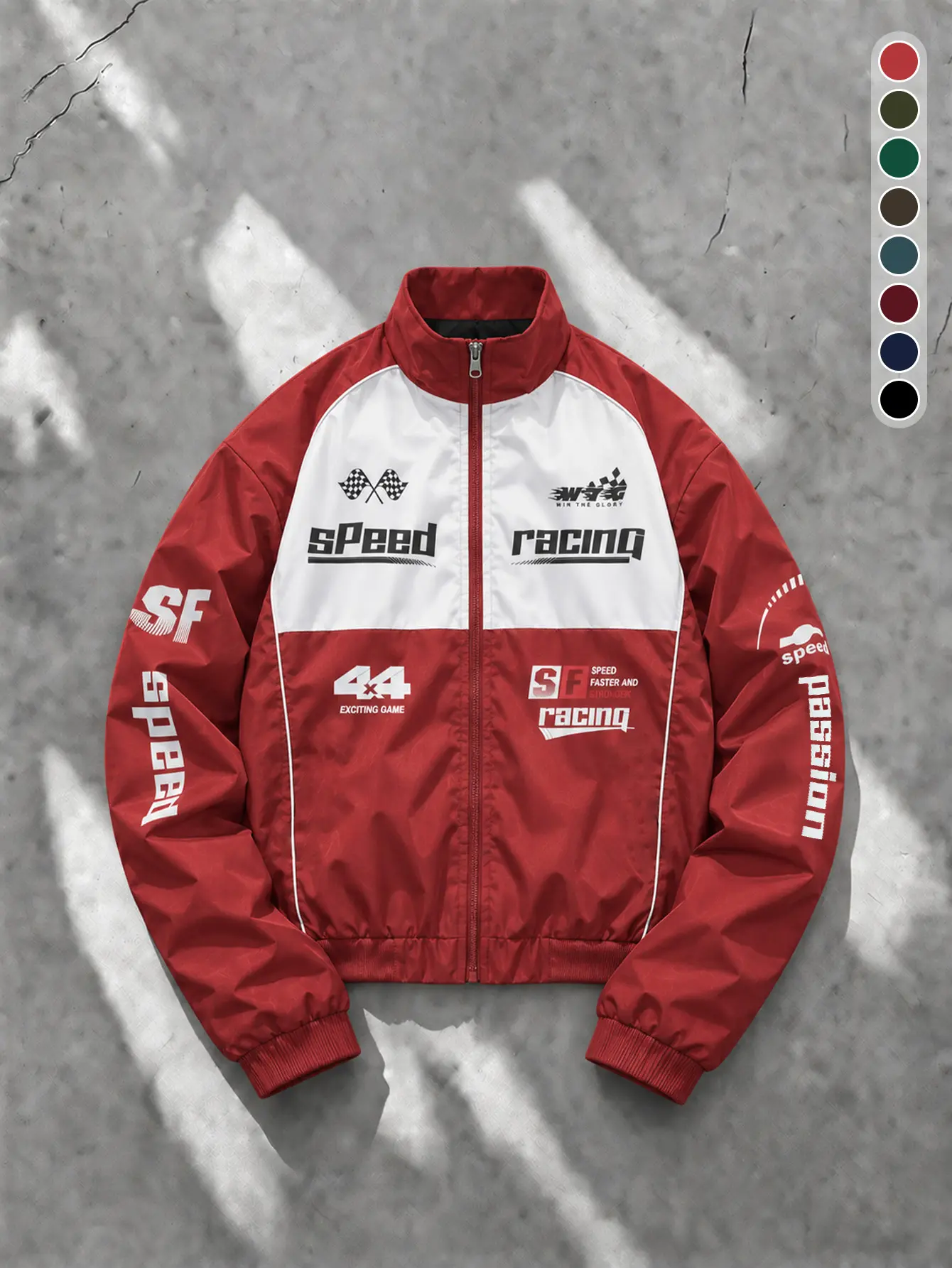 Men Stand Collar Color Block Racing Print Jacket Full Zip Red White Contrast Racing Graphic Streetwear Jacket Spring Autumn Daily Casual Outerwear Multiple Colors