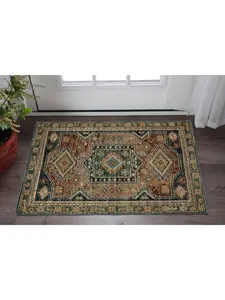 212 MAIN Tribal Print Rectangle Area Rug, 3 x 5 ft, Blue, Rust & Tan, Bohemian Look, Ideal for Entry Areas