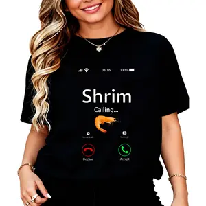 Shrim Calling Phone Screen Design Print T-Shirt Women Men Unisex Cotton Clothing Streetwear