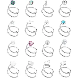16Pcs Double Nose Ring Hoop for Single Piercing 20 Gauge Stainless Steel Nose Hoop Spiral Star Pearl CZ Butterfly Twist Nose Ring Hoops Double Hoop Earrings for Women