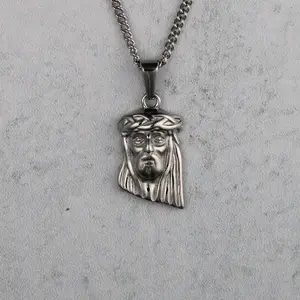 Silver Jesus Piece Pendant Chain Necklace