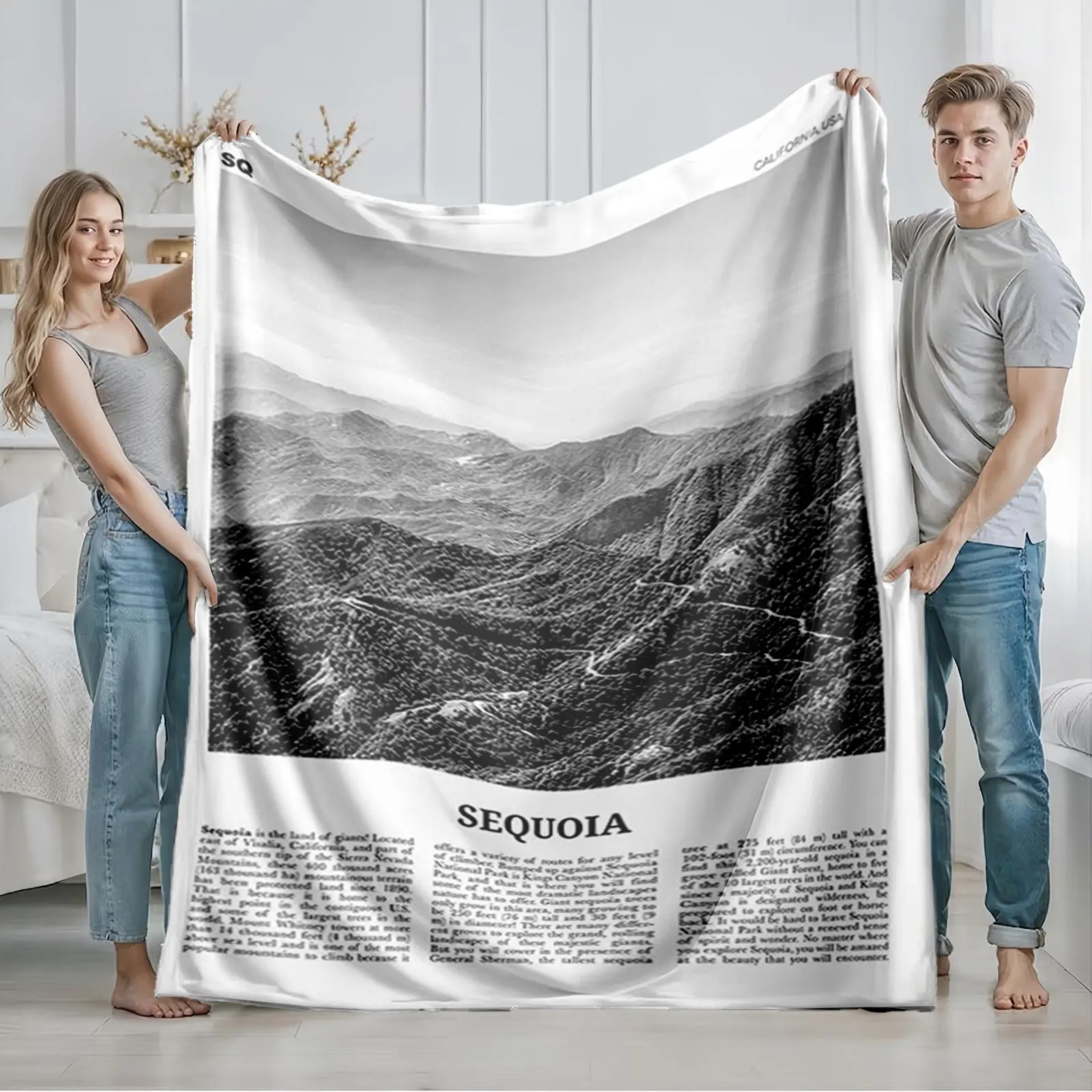 1 piece Natural Scenery of California Redwood National Park themed flannel blanket - All-season flannel blanket, suitable for sofas and beds, super soft and comfortable, modern design, digitally printed pattern, 100% polyester material, machine