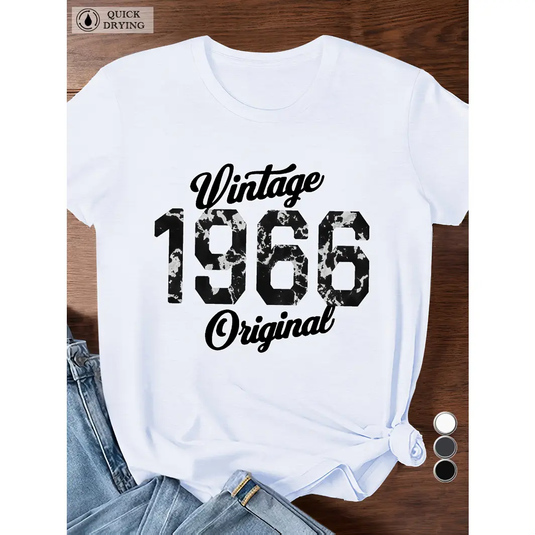 Lady's Cotton Graphic T-Shirt, 1966 Vintage Original Print, Short-Sleeve Round Neck, Soft Breathable Quick-Dry Casual Summer Streetwear Top, Shortsleeve, Tshirt