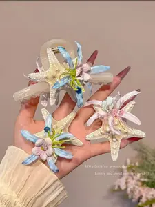 Starfish & Flower Design Hair Clip & Hair Claw Set, Flat Claw Clips, Fashionable Hair Accessories for Women & Girls, Cute Lovely Hairwear