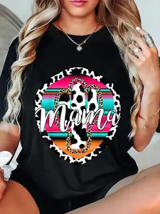 100% Cotton Unisex Vintage Mama Serape Cactus Leopard Cow Mom Mothers Day T-Shirt