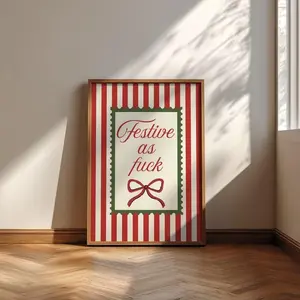 Festive As Fuck Striped Print, Christmas Decor, Festive Wall Art, Digital Print, Christmas Party, Christmas Printable