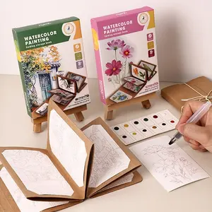 Portable Watercolor Folding Art Book Set, Accordion Page Design, Includes 9 Thick Paper Pages, 12 Solid Paints, 1 Watercolor Brush, Storage Bag, Watercolor Painting Supplies