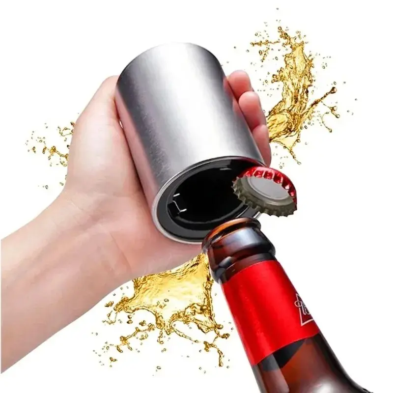 Stainless Steel Retro Automatic Beer Bottle Opener, Push-Down No-Bend Cap Opener, Kitchen Utensils for Beer & Soda Glass Bottles