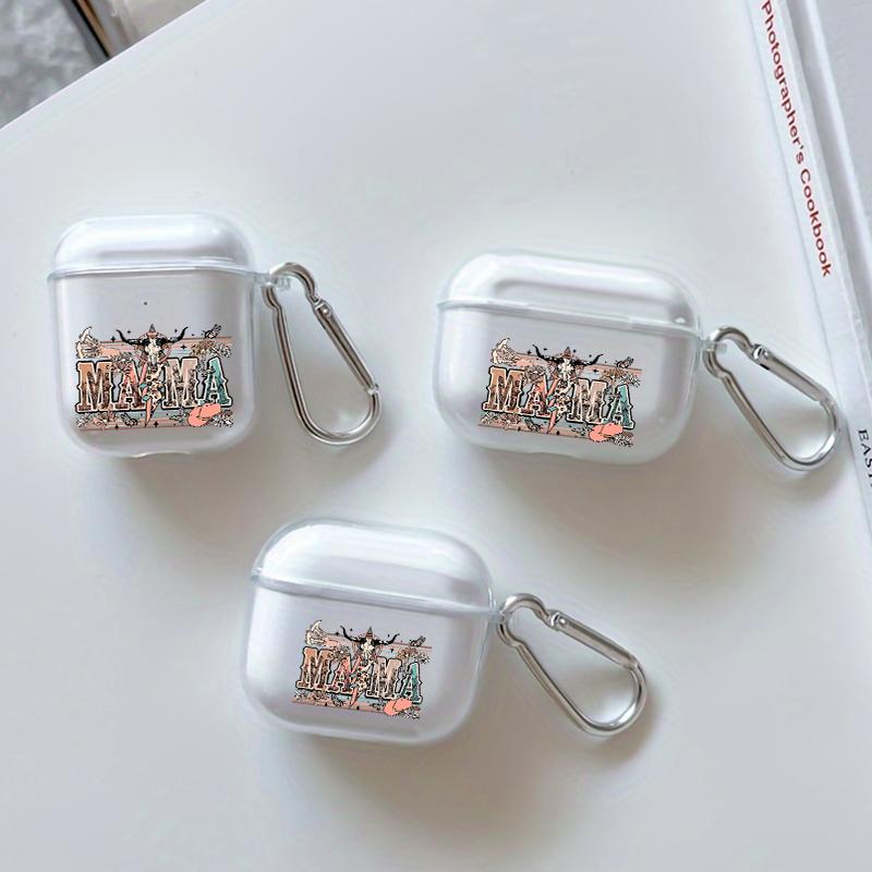 Cowboy Mama Art Pattern TPU Soft Protective Case for Apple AirPods 4/3/2/1/Pro/Pro2 Transparent Earphone Cover with Keychain Attachment