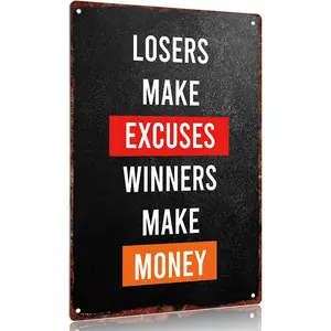 Vintage Metal Sign "Losers Make Excuses Winners Make Money" Aluminum Sign 12x8inch Wall Decor Poster For Home Office Gym Motivation Gift Industrial Room