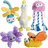 Nocciola 5-Piece Pastel Cartoon Cute Animal Toys Set - Mop-Like, Squeaky, Crinkly, Durable Fun Tactile Sensory Chew Tool, Dental Care Accessory for All Dog Breeds, Animals
